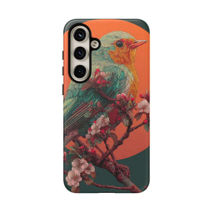 Kleurrijke Vogel met Bloesem en Oranje Maan