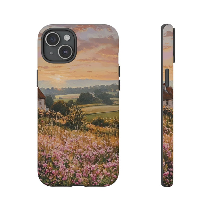 Landelijk Ochtendlandschap met Huisje en Bloemen