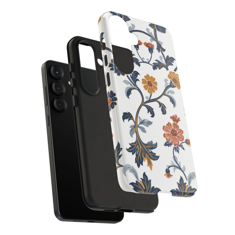 Retro Bloemenpatroon in Blauw en Oranje
