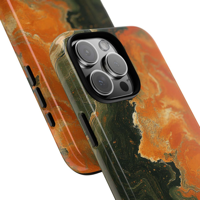 Abstract Patroon in Gebrand Oranje en Olijfgroen