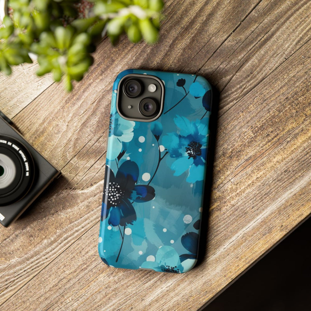 Blauw Bloemenpatroon met Stippen