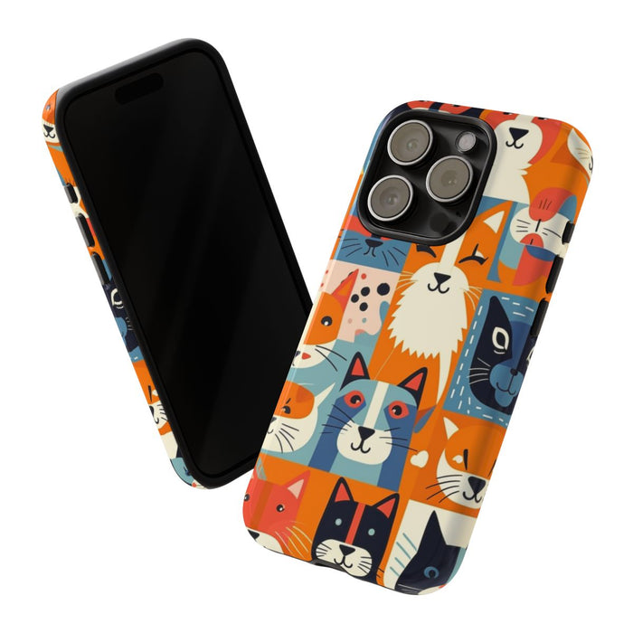 Vrolijke Kattenkopjes in Kleurrijk Patroon