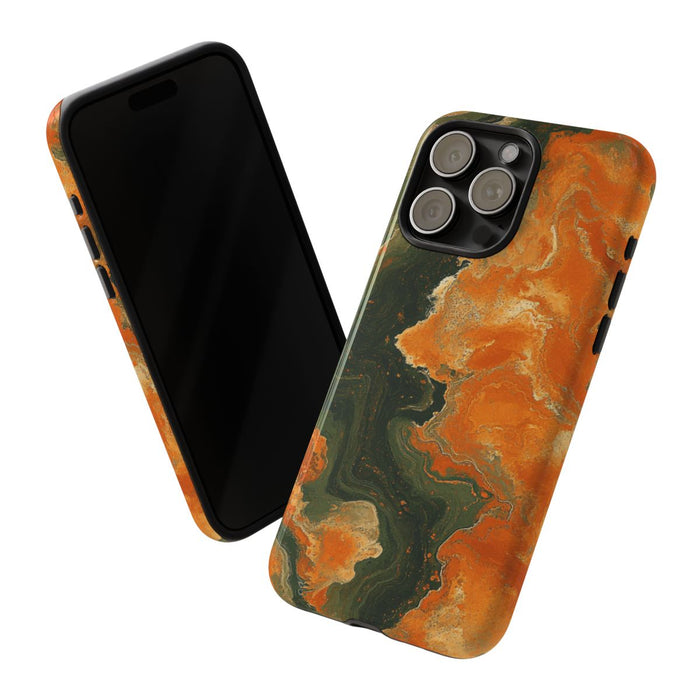 Abstract Patroon in Gebrand Oranje en Olijfgroen