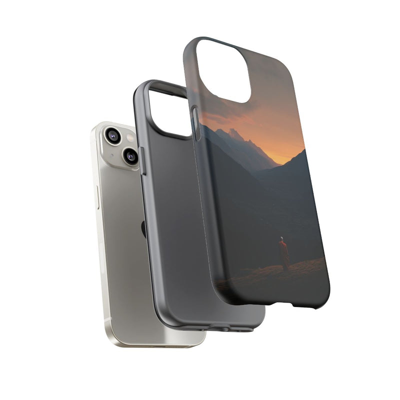 Monnik in Bergdal bij Zonsopkomst