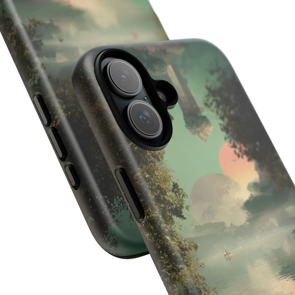 Sprookjesachtig Meerlandschap bij Zonsondergang met Twee Personen in Boot