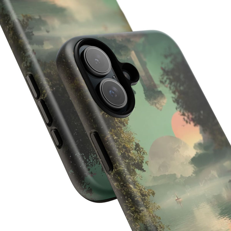 Sprookjesachtig Meerlandschap bij Zonsondergang met Twee Personen in Boot