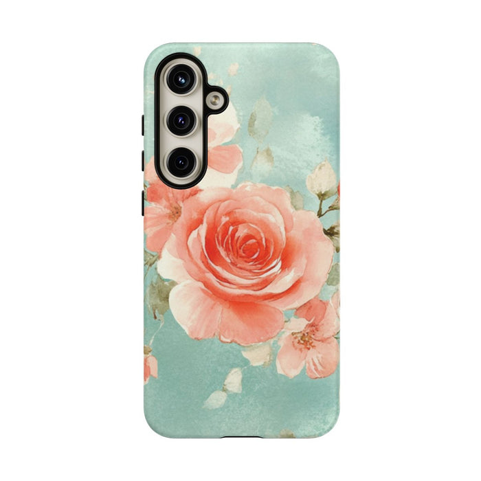 Aquarel Roze Rozen op Turquoise Achtergrond
