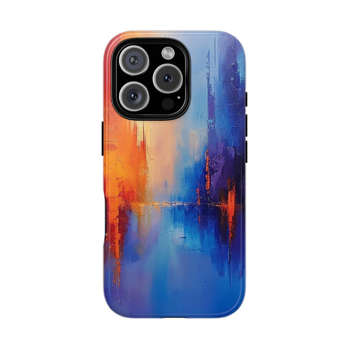 Levendige Abstracte Stadsgezicht in Blauw en Oranje