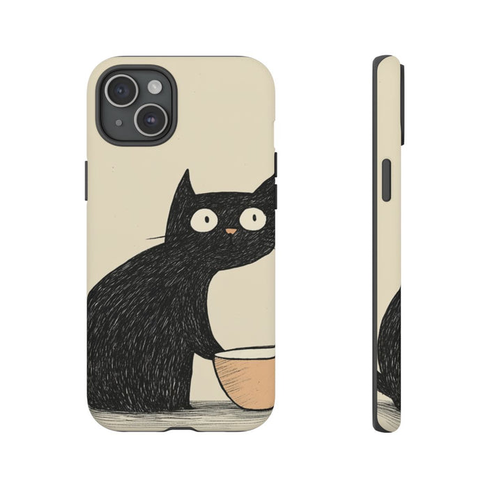 Zwarte Kat met Kom Illustratie