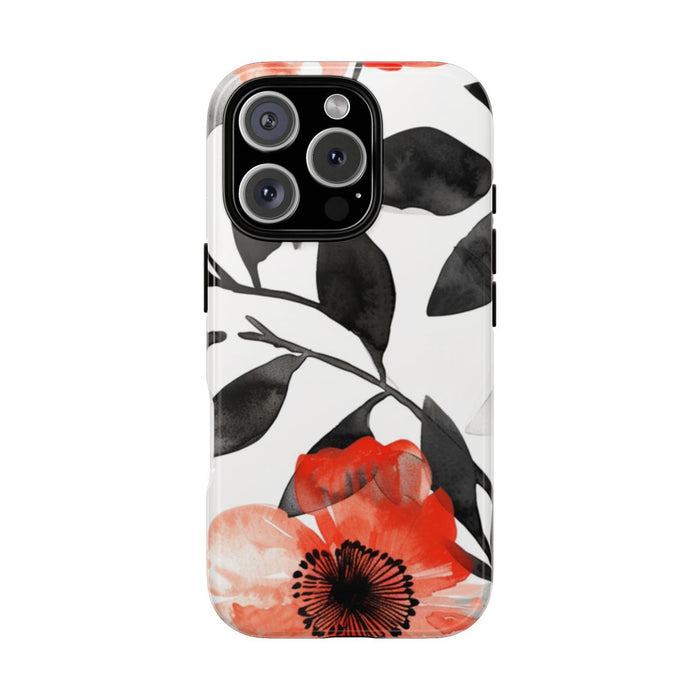 Rood-Zwart Waterverf Bloemenpatroon