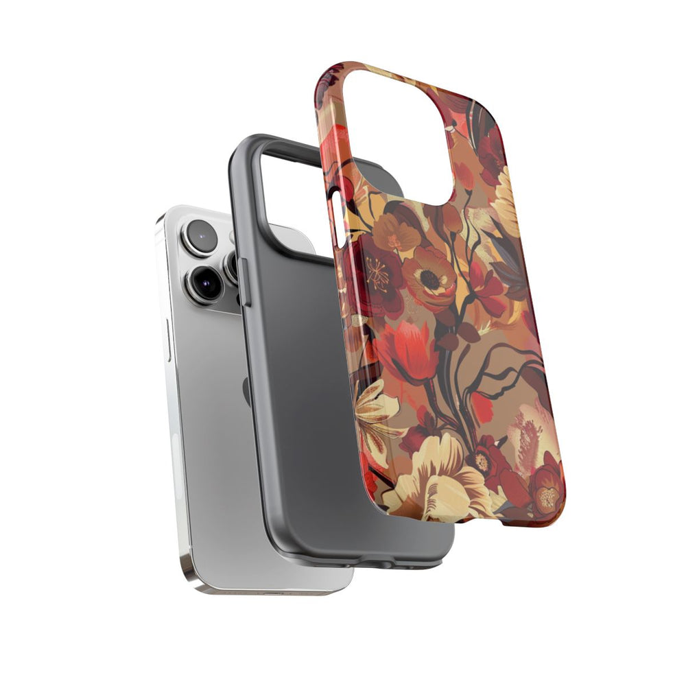 Warm Bloemenpatroon met Bourgondische en Oranje Kleuren