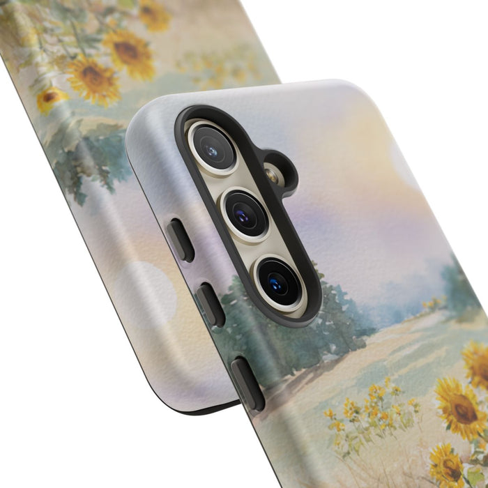 Zonnebloemen in een Pastelkleurig Landschap
