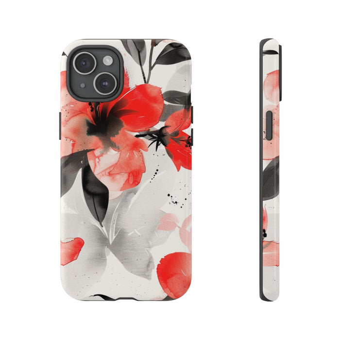 Rood-Zwart Waterverf Bloemenpatroon