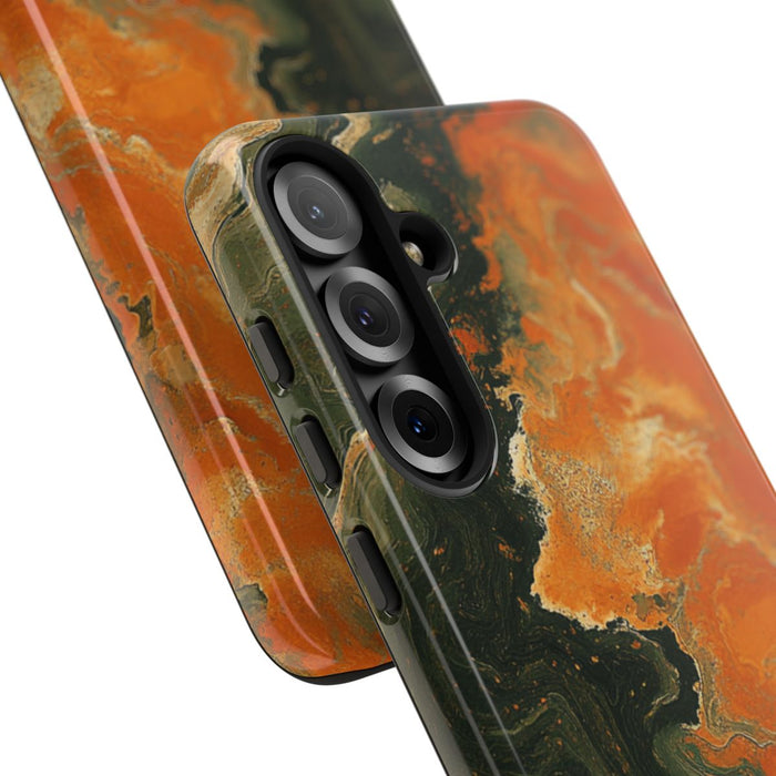 Abstract Patroon in Gebrand Oranje en Olijfgroen