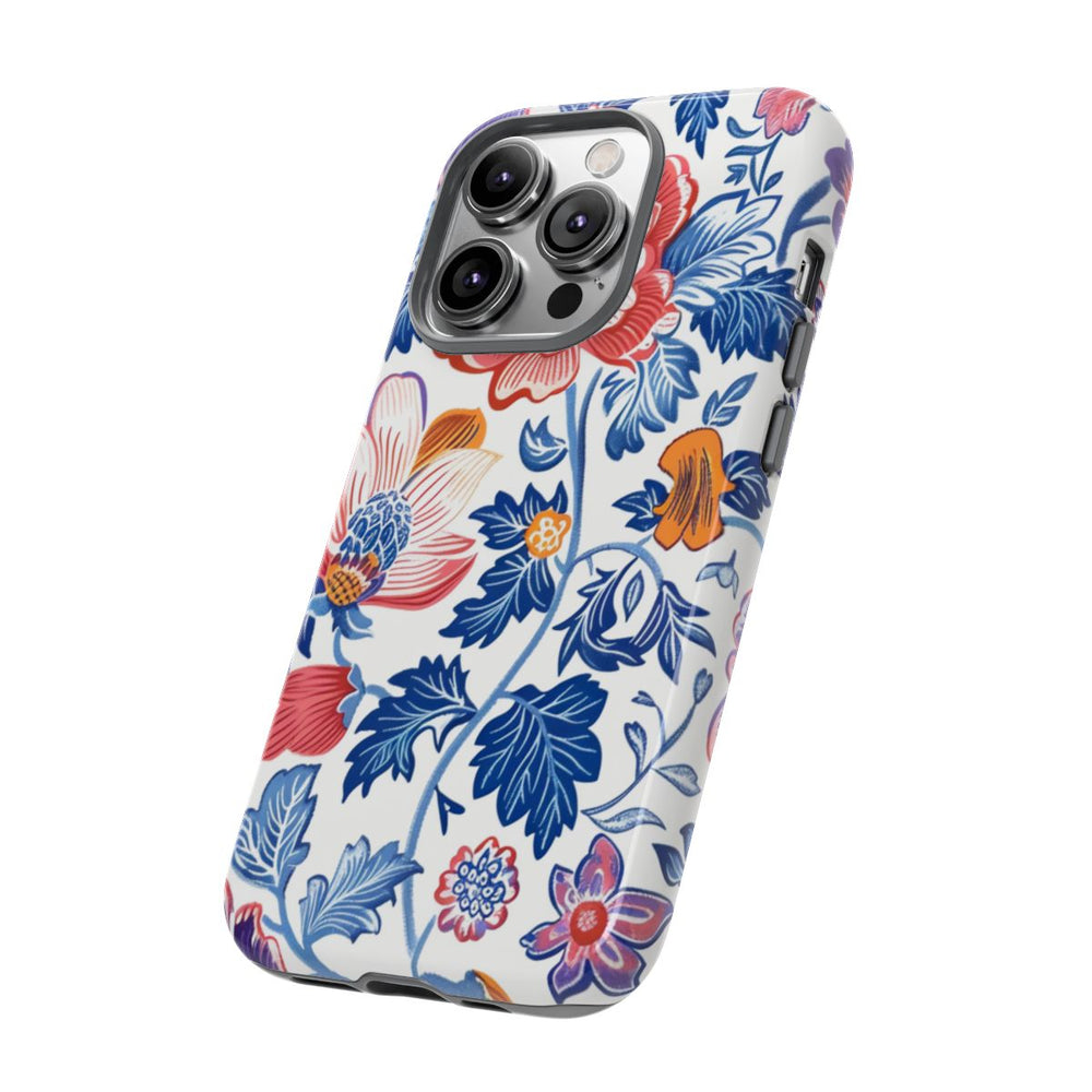 Kleurrijk Bloemenpatroon met Blauwe Bladeren