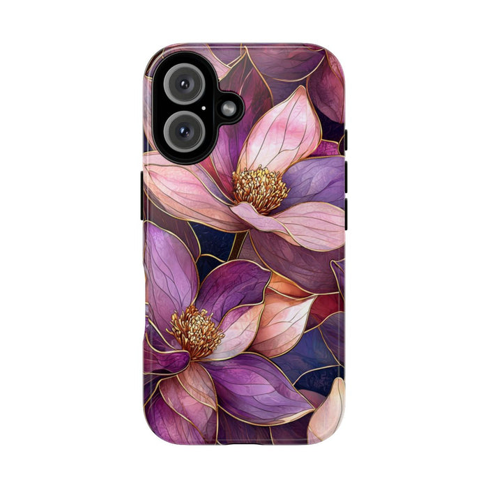 Paarse Magnolia Bloemen in Glas-in-lood