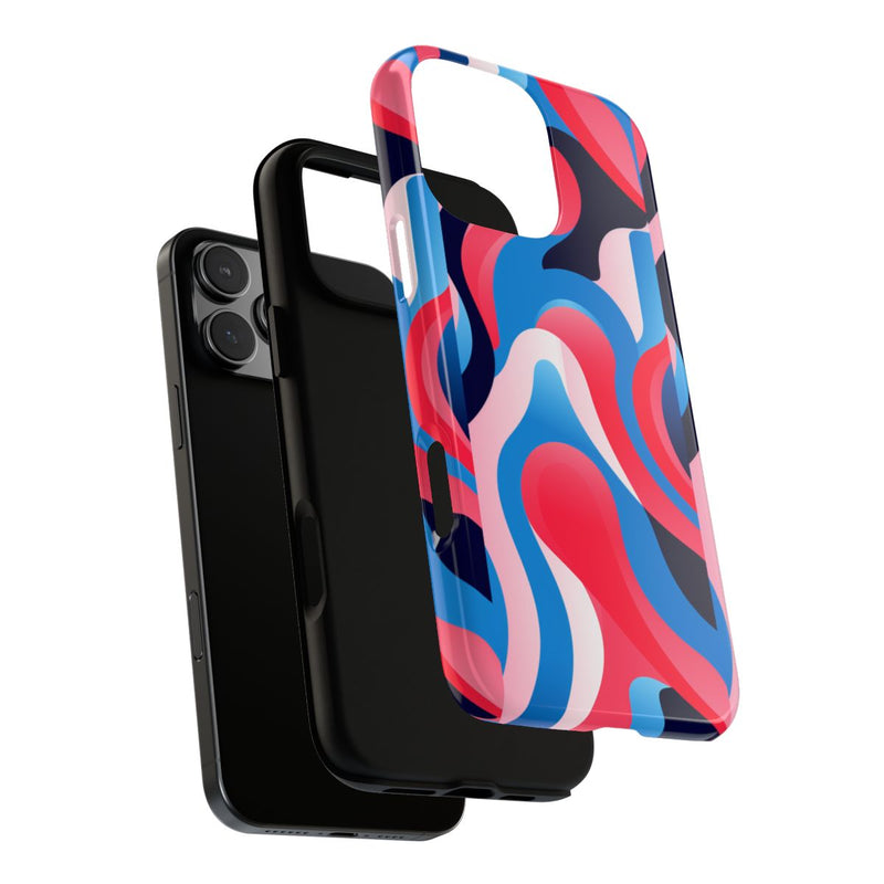 Blauw-Rood Abstract Golvend Patroon