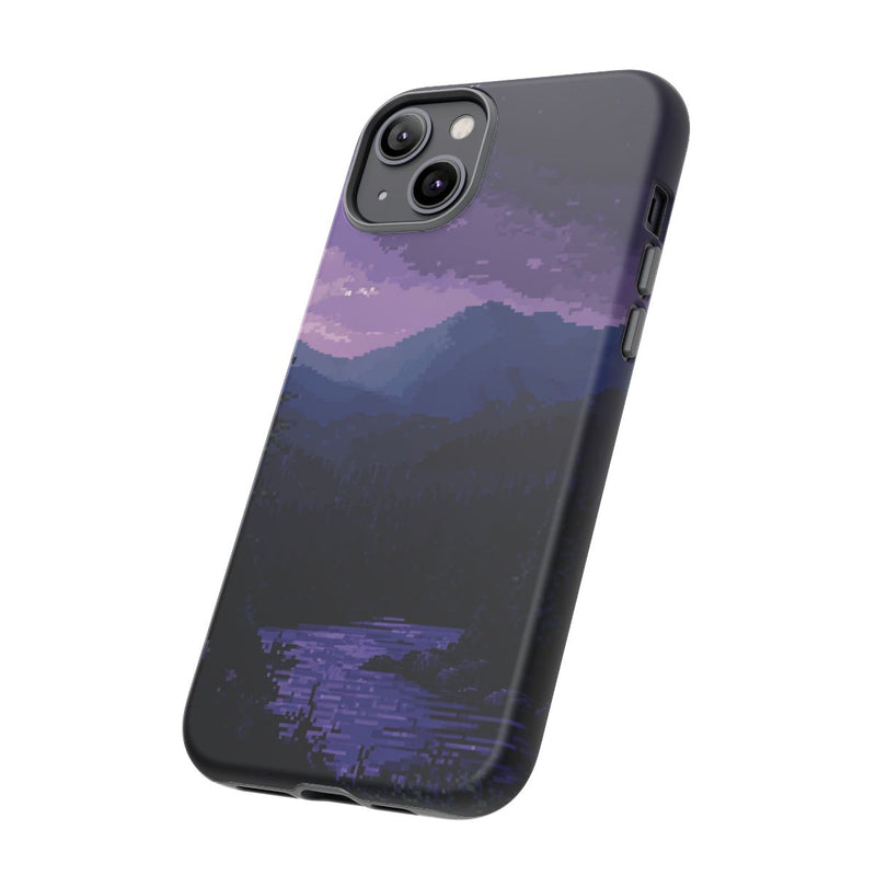 Pixel Art Nachtlandschap met Maan en Rivier