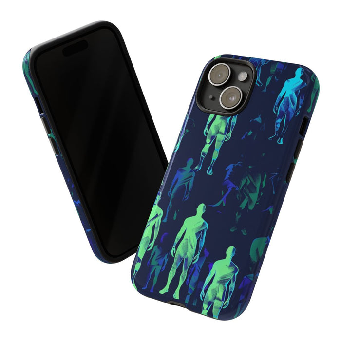 Blauw-Groene Neon Figurenpatroon