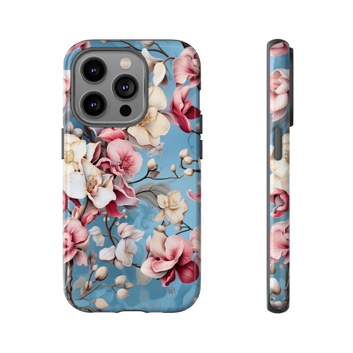 Orchideeën Bloemenpatroon op Blauwe Achtergrond