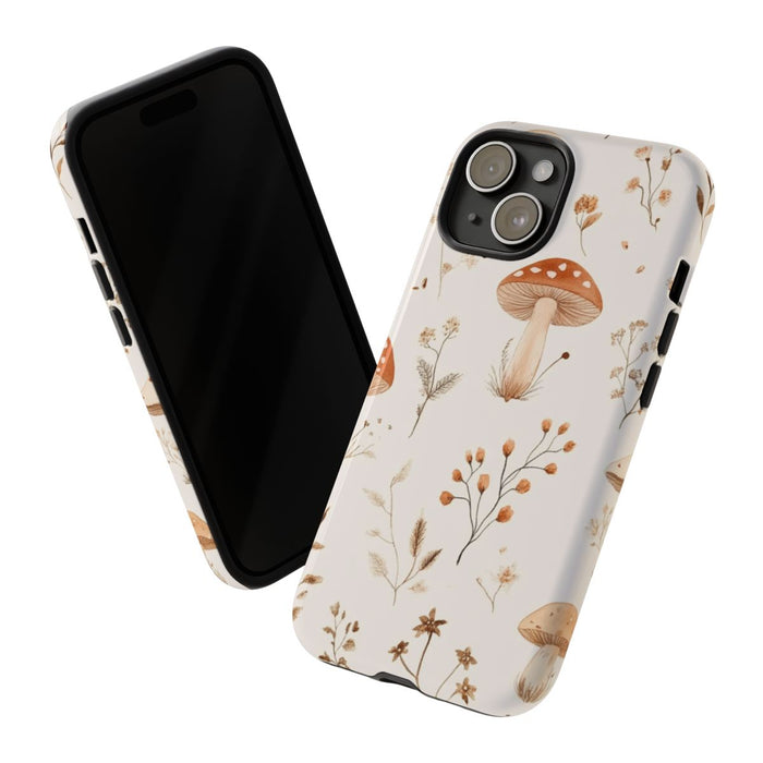 Bruine en Beige Paddenstoelen met Bloemrankenpatroon