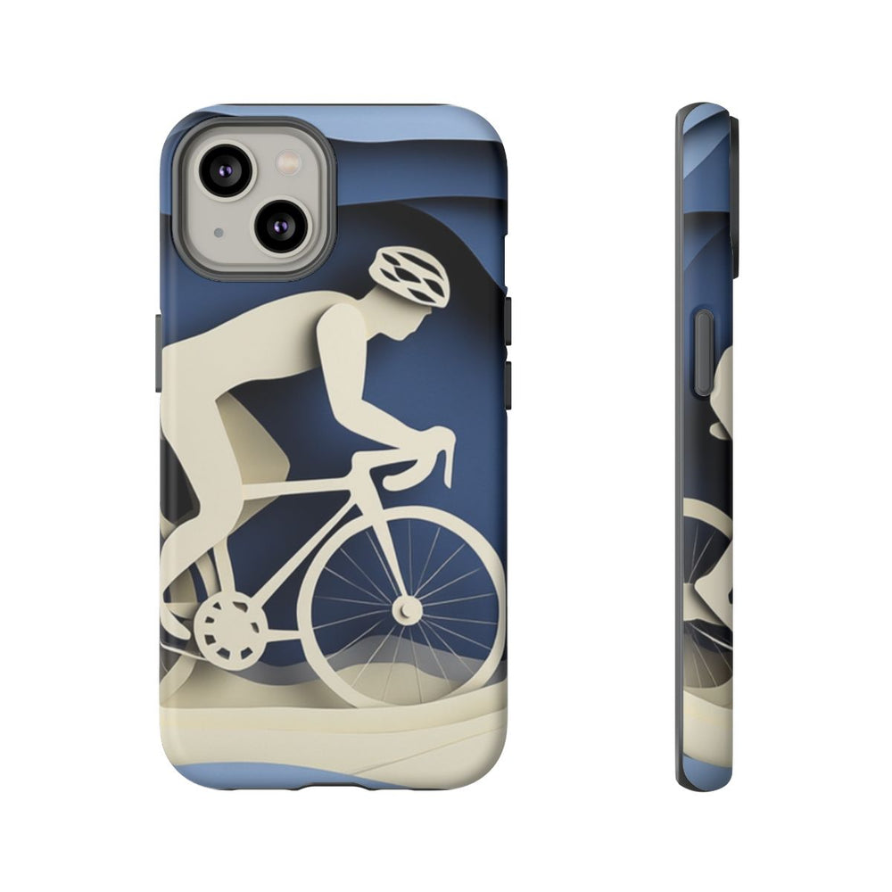 Papieren Wielrenner in Blauwe Landschap