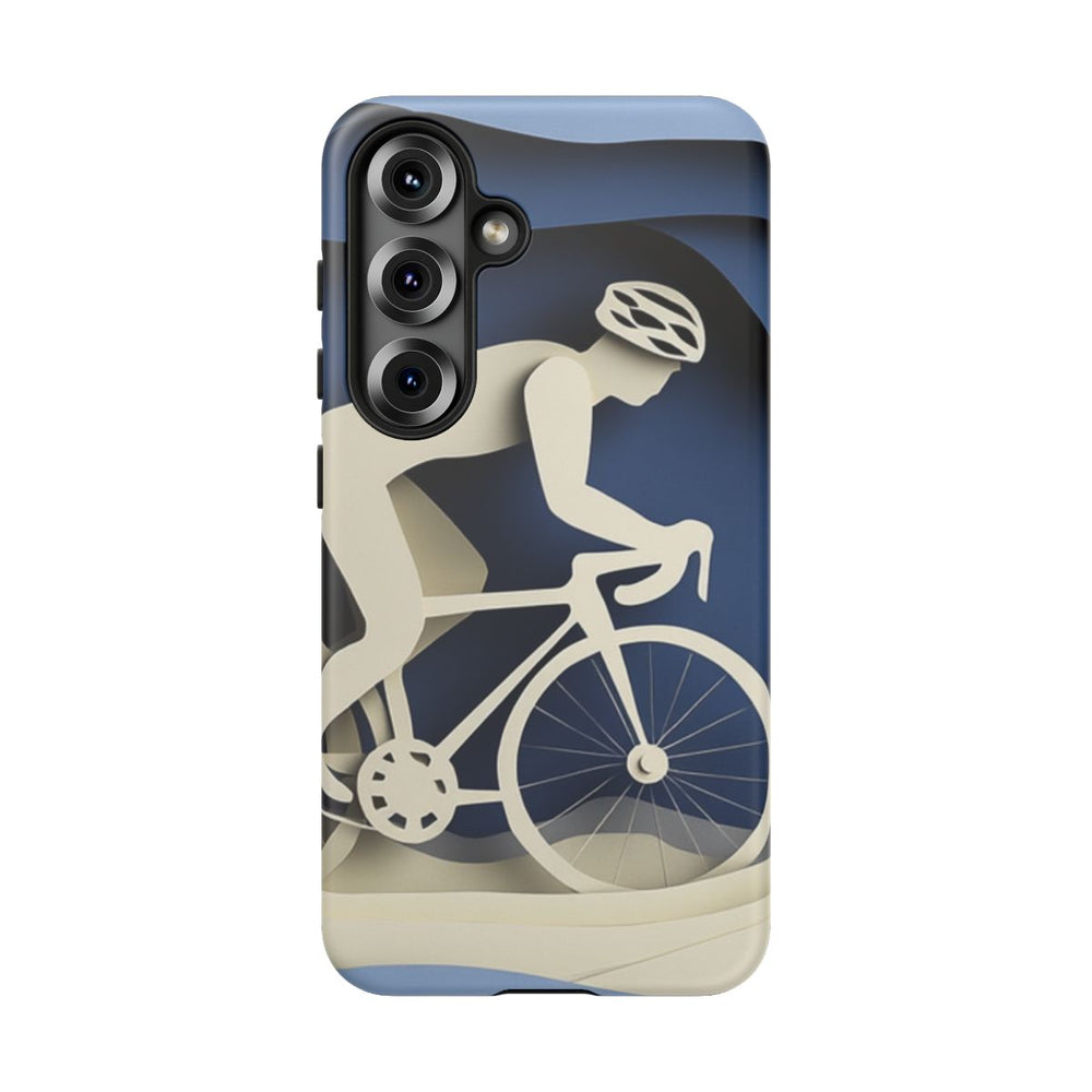 Papieren Fietsfiguur op Blauwe Landschap