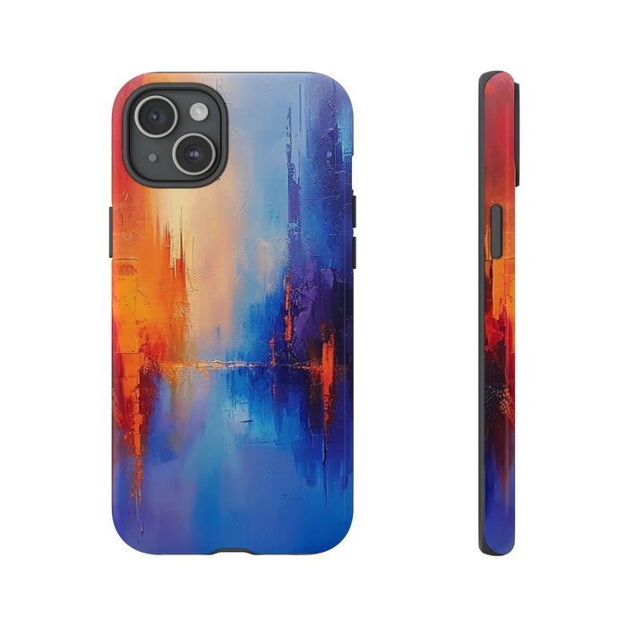 Levendige Abstracte Stadsgezicht in Blauw en Oranje