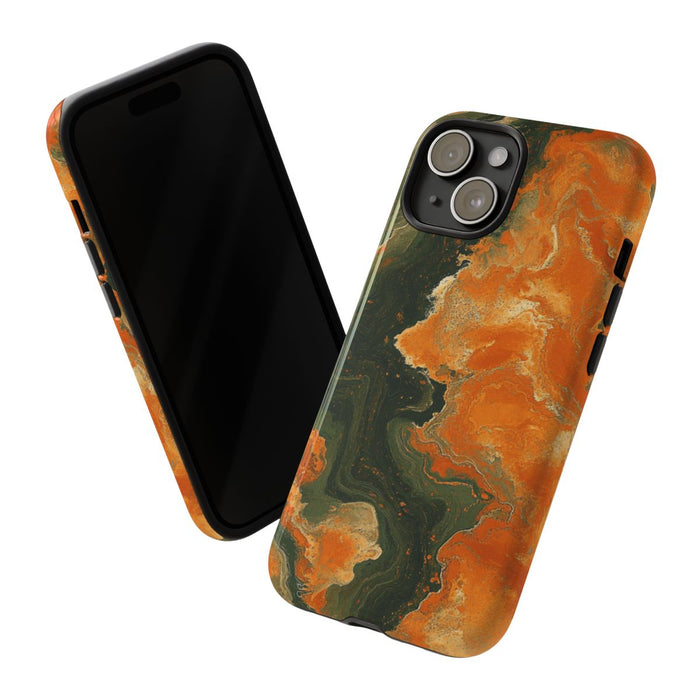 Gebrand Oranje en Olijfgroen Abstract Patroon