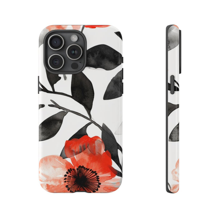 Rood-Zwart Waterverf Bloemenpatroon