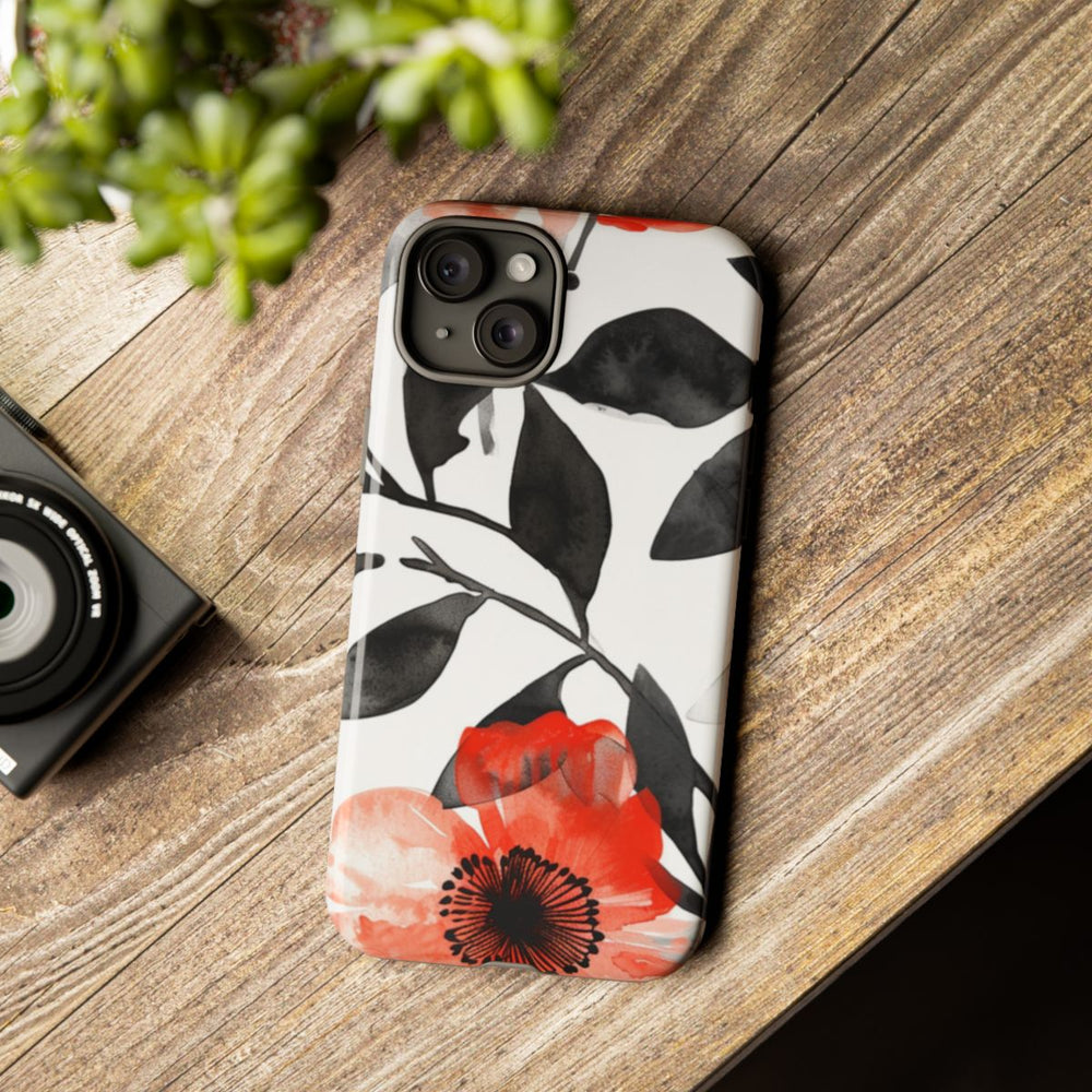 Rood-Zwart Waterverf Bloemenpatroon