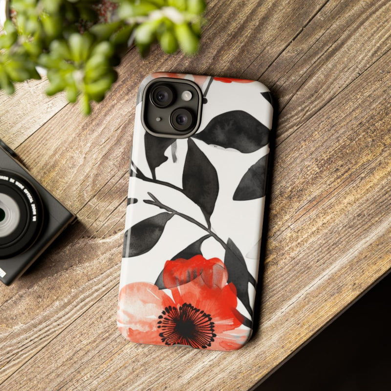 Rood-Zwart Waterverf Bloemenpatroon