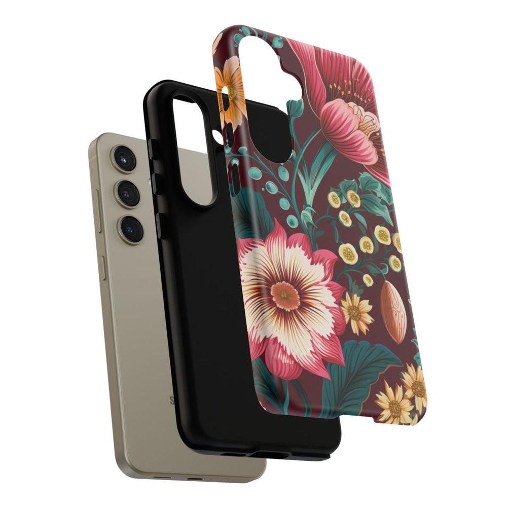 Botanisch Bloemenpatroon in Amber en Teal