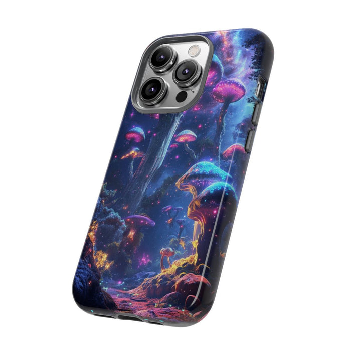 Glinsterende Bioluminescente Paddenstoelen in Kosmische Nacht