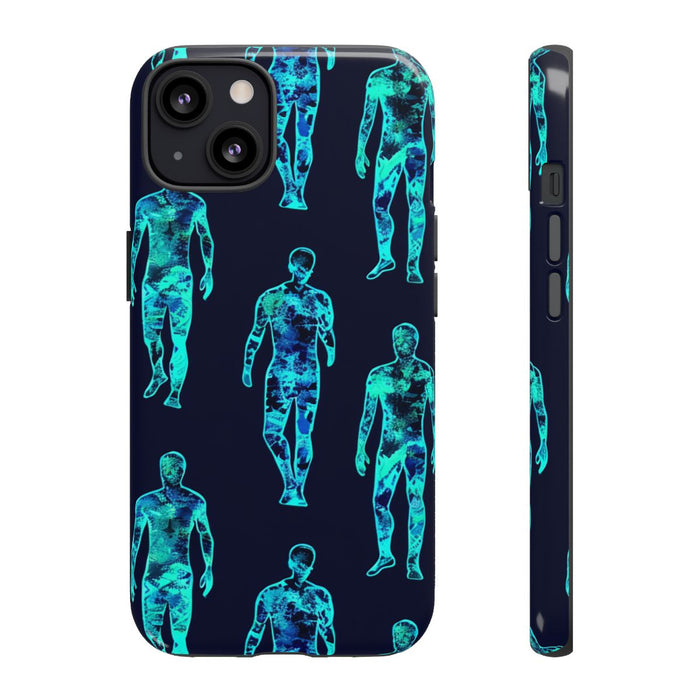 Blauw-Groene Neon Mensfiguren Patroon
