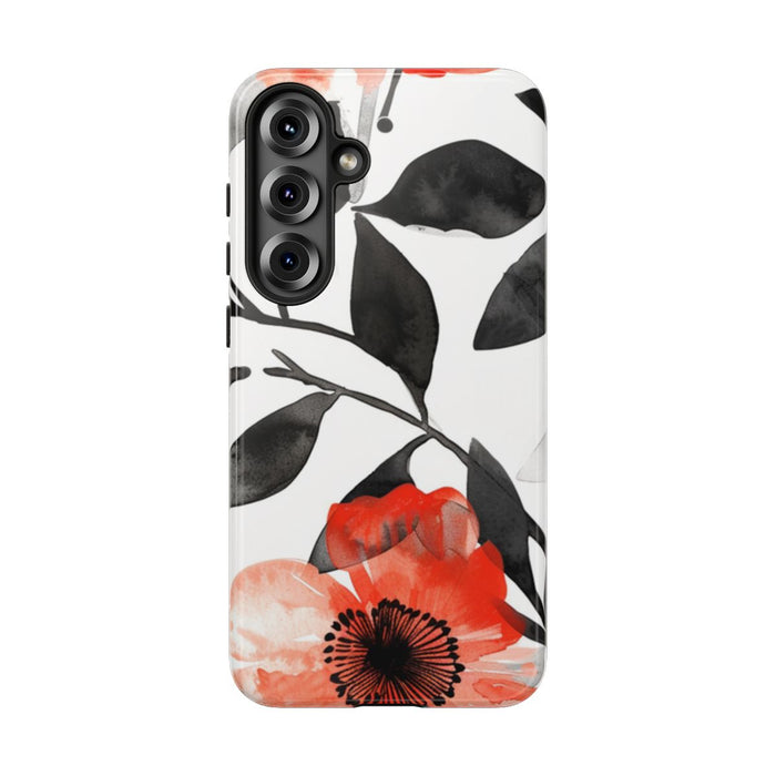 Rood-Zwart Waterverf Bloemenpatroon