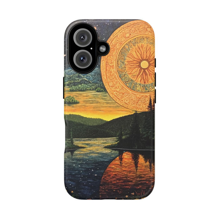 Zonnige en Maanverlichte Landschap Illustratie