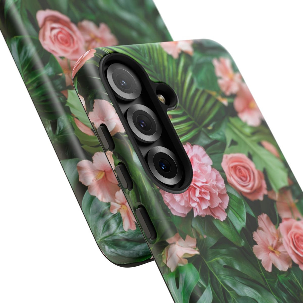 Roze Rozen en Tropische Bladeren Patroon