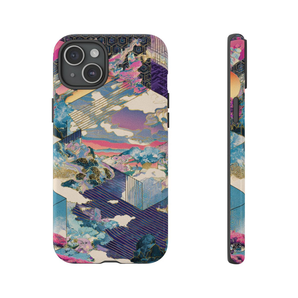 Abstracte Geometrische Landschap met Roze Bomen