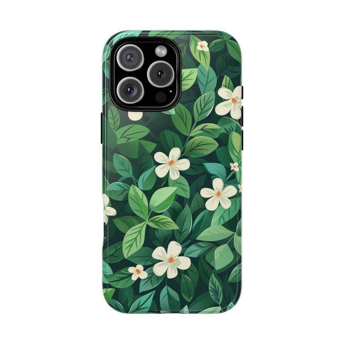 Groene Bladeren en Witte Bloemenpatroon