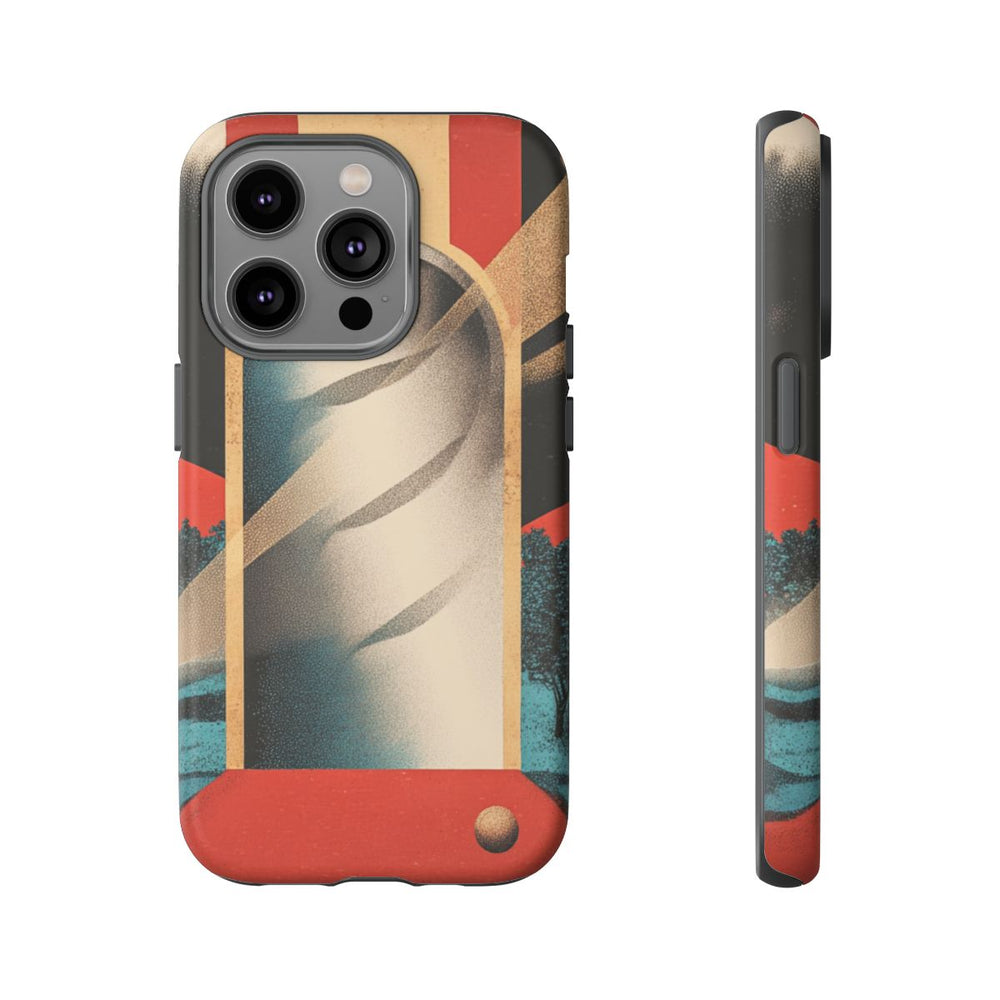 Surrealistische Spiraalpoort met Bomen en Sferen