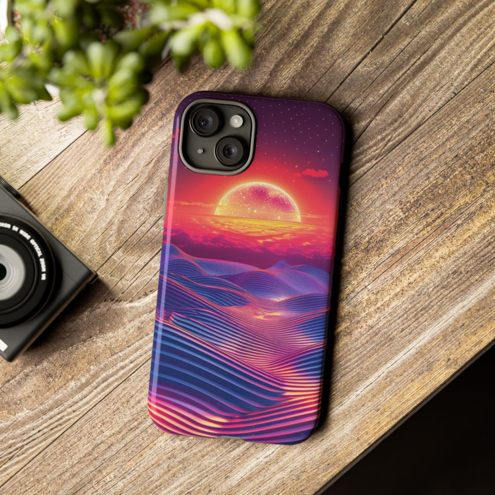 Levendige Zonsondergang met Abstracte Golven