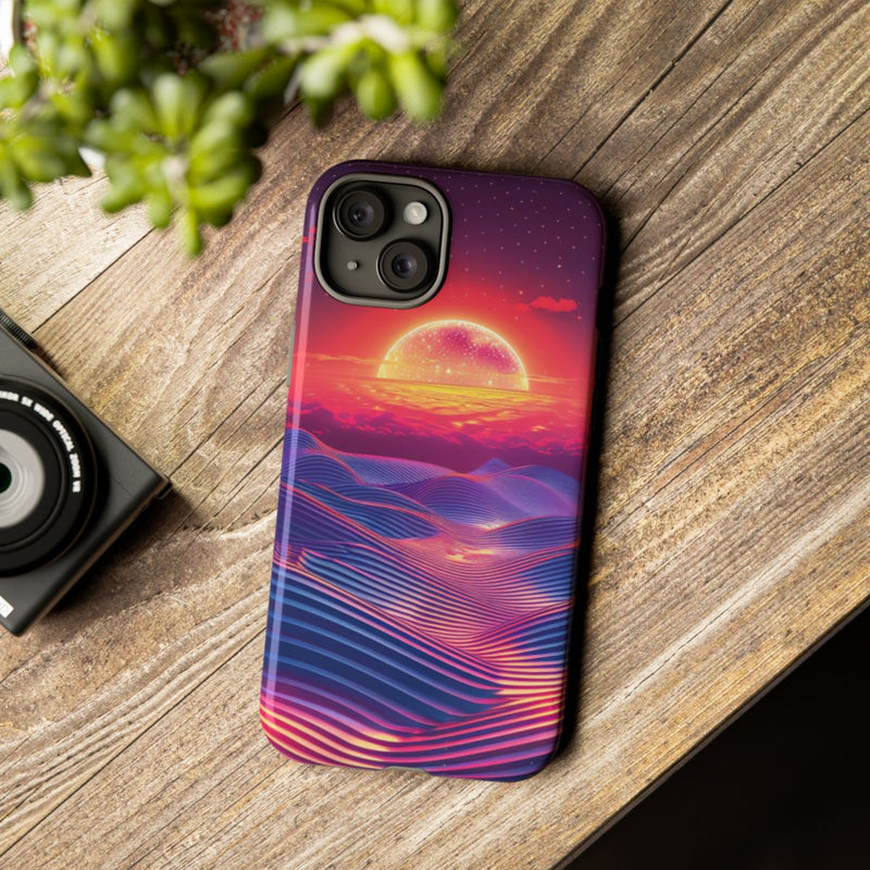 Levendige Zonsondergang met Abstracte Golven