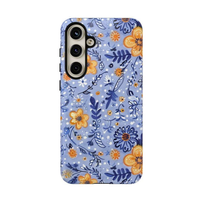 Blauw-Oranje Bloemenpatroon