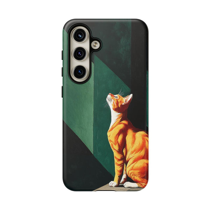 Oranje Kat in Surrealistische Geometrische Omgeving