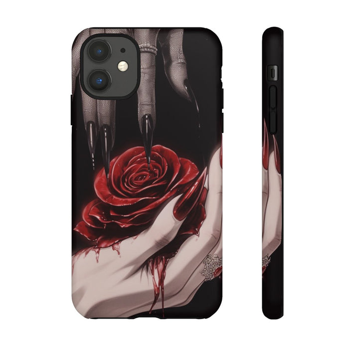 Donkere Gotische Handen met Bloedrode Roos