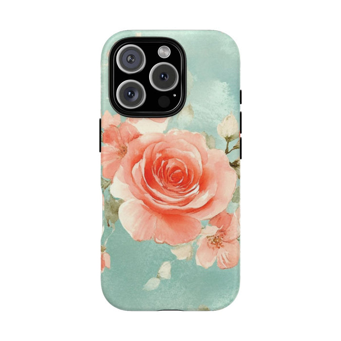 Aquarel Roze Rozen op Turquoise Achtergrond