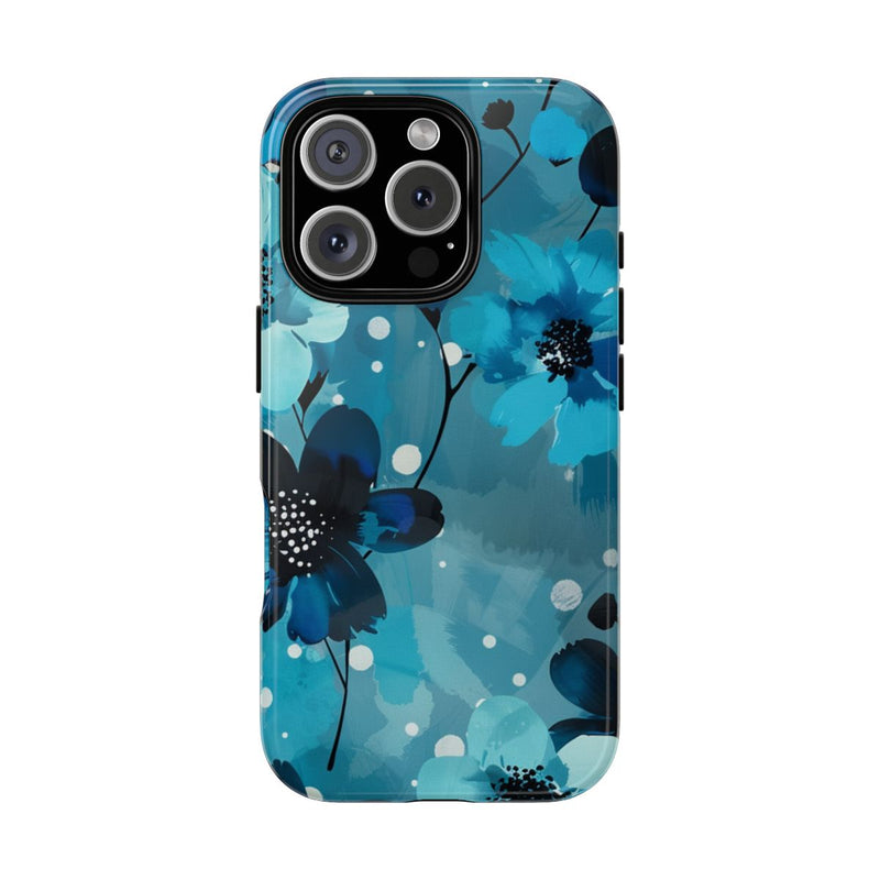 Blauw Bloemenpatroon met Stippen