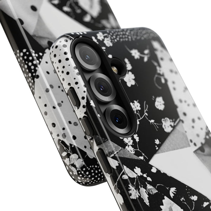 Monochrome Bloemen- en Polkadot Patchwork