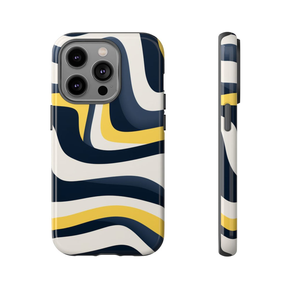 Abstracte Golvende Lijnen in Donkerblauw en Geel